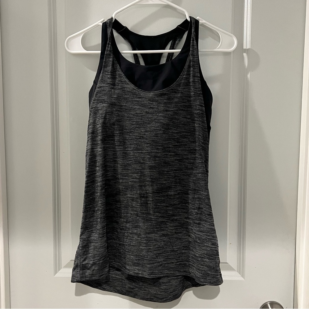 Lululemon Gray and Black Tank Top with Sports Bra (No Padding)